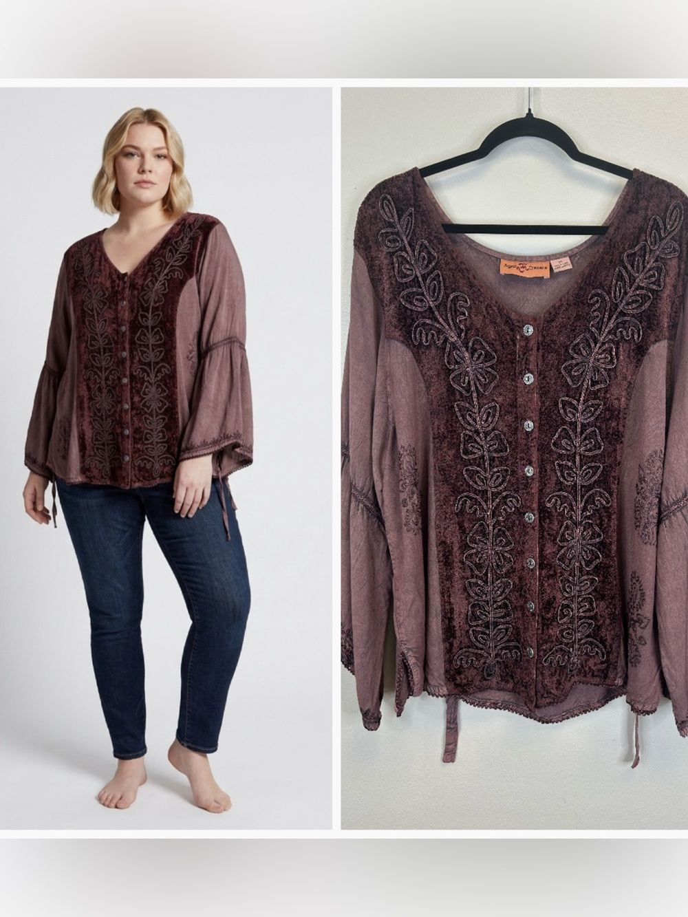 Vintage 90s Embroidered Button Front Blouse Size 3X Plus Size Hippie Gypsy Boho